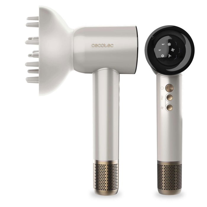 Sèche-cheveux Cecotec DryGlam Waves Champagne 1600W Plasma Coanda 4en1 écran digital