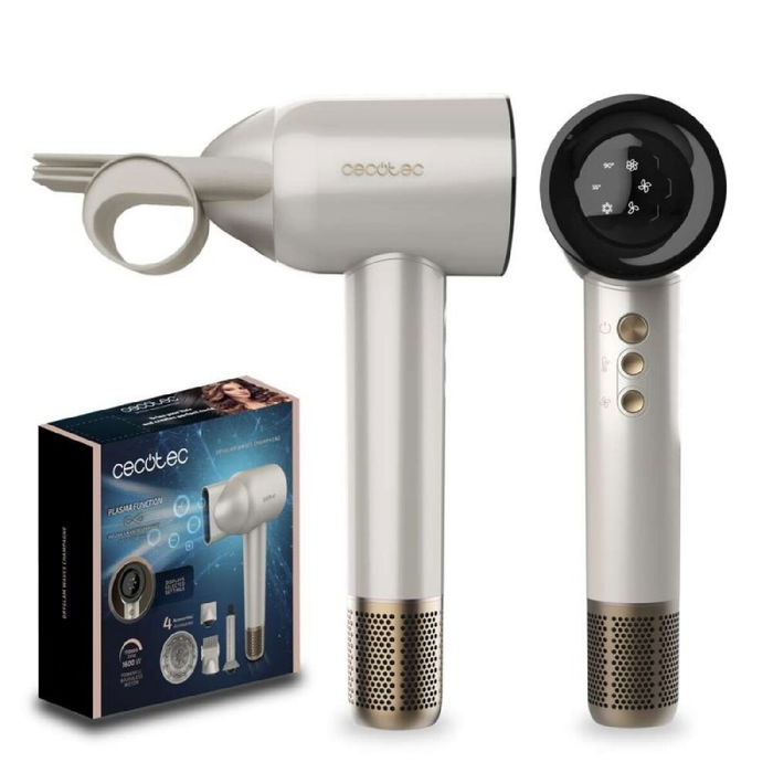 Sèche-cheveux Cecotec DryGlam Waves Champagne 1600W Plasma Coanda 4en1 écran digital