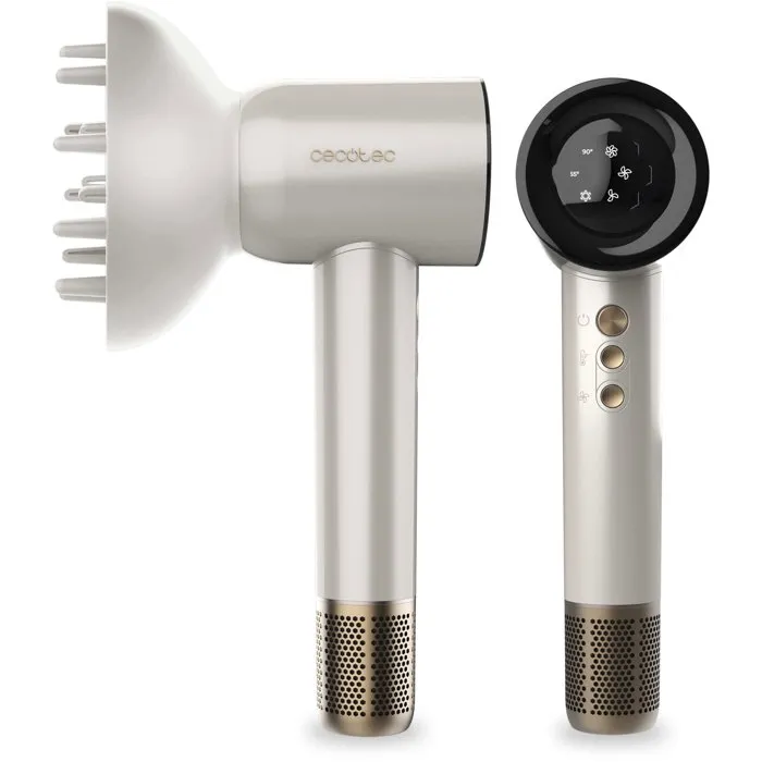 Cecotec DryGlam Waves Champagne Sèche-cheveux 1600 W avec Technologie Plasma et Têtes Coanda 4 en 1
