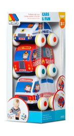 Molto - Set de 3 Voitures à friction - Jouet pour enfant à partir de 1 an - Jeu de voitures en tissu, sans piles, sans montage, boîte et instructions en espagnol et anglais