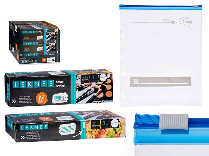 Leknes Lot de 15 sachets de congélation zip 3 L 25x30 cm transparent (Set de 24) Leknes Lot de 15 sachets de congélation zip 3 L 25x30 cm transparent (Set de 24)