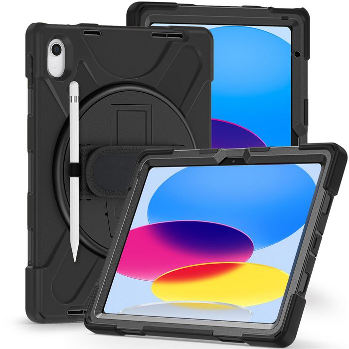 eSTUFF Coque CHICAGO pour iPad 11e/10e génération avec protecteur d'écran intégré, anti-choc MIL-STD-810H, béquille et poignée - Noir eSTUFF Coque CHICAGO pour iPad 11e/10e génération avec protecteur d'écran intégré, anti-choc MIL-STD-810H, béquille et poignée - Noir