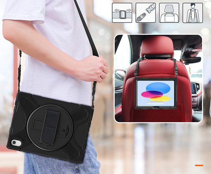 eSTUFF Coque CHICAGO pour iPad 11e/10e génération avec protecteur d'écran intégré, anti-choc MIL-STD-810H, béquille et poignée - Noir eSTUFF Coque CHICAGO pour iPad 11e/10e génération avec protecteur d'écran intégré, anti-choc MIL-STD-810H, béquille et poignée - Noir