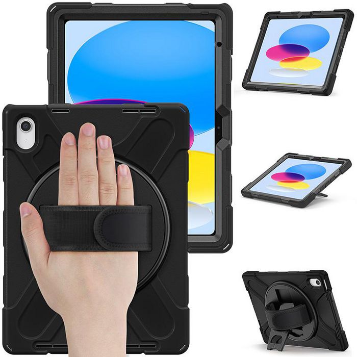 eSTUFF Coque CHICAGO pour iPad 11e/10e génération avec protecteur d'écran intégré, anti-choc MIL-STD-810H, béquille et poignée - Noir eSTUFF Coque CHICAGO pour iPad 11e/10e génération avec protecteur d'écran intégré, anti-choc MIL-STD-810H, béquille et poignée - Noir