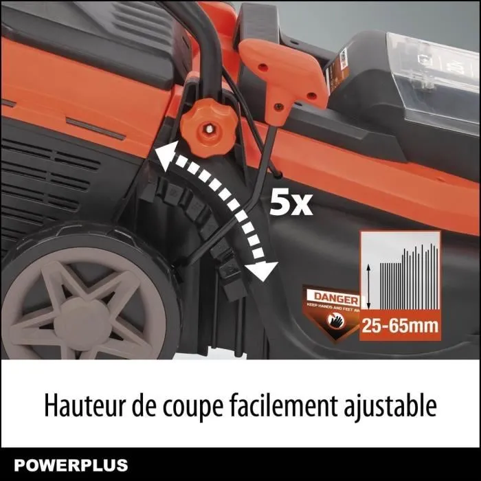 Dual Power Tondeuse à Gazon sans Fil 20V POWDPGLWS1 - Largeur de Coupe 34 cm, Moteur Brushless, Batterie 4Ah et Chargeur Inclus, 5 Hauteurs Réglables, Sac 30 L