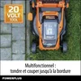 Dual Power Tondeuse à Gazon sans Fil 20V POWDPGLWS1 - Largeur de Coupe 34 cm, Moteur Brushless, Batterie 4Ah et Chargeur Inclus, 5 Hauteurs Réglables, Sac 30 L