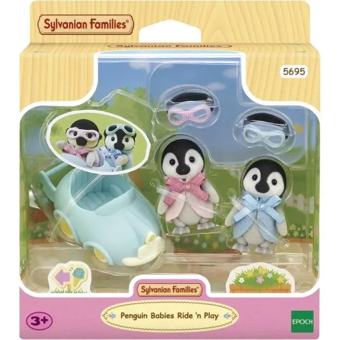 Sylvanian Families - Poupées jumeaux Pingouin avec voiture et lunettes articulées - Figurines articulées pour enfants dès 3 ans