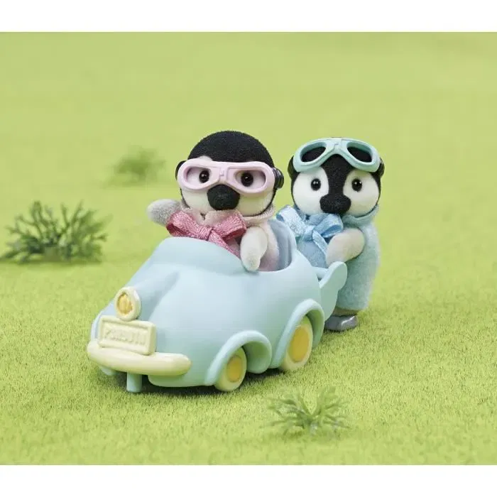 Sylvanian Families - Poupées jumeaux Pingouin avec voiture et lunettes articulées - Figurines articulées pour enfants dès 3 ans
