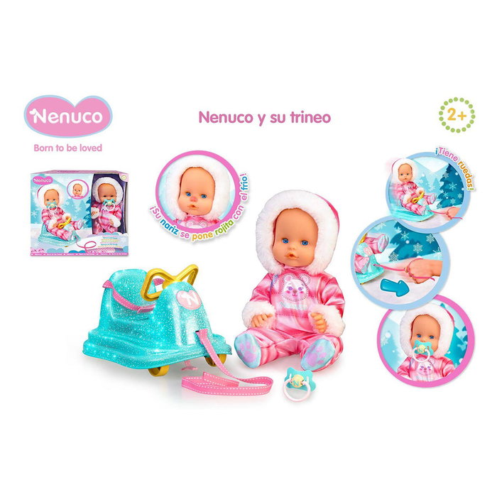 Nenuco - Nfn59000 - Poupée avec traîneau à roues, capuche à poils, chupet et nez qui rougit au froid - 2 ans et plus