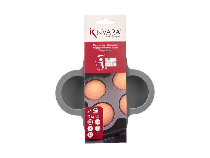 Kinvara Moule Air Fryer Silicone Gris 4 Compartiments 13,8x13,8x3 cm (Set de 24)