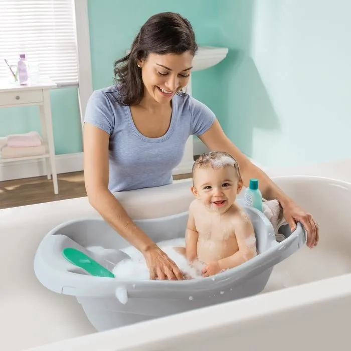 Ingenuity Baignoire bébé évolutive et transat Comfy Clean Deluxe, grand confort extra-large avec support hamac en tissu doux, 0-24 mois