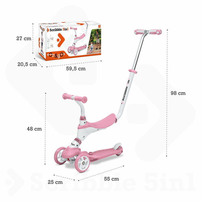 Mondo On&Go Scribble 5-en-1 Draisienne évolutive, Noir / Rose