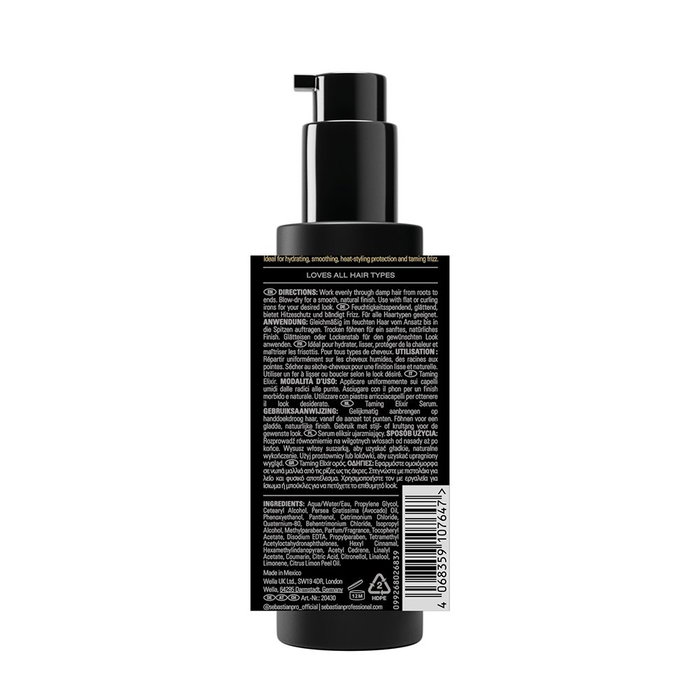 Sebastian Professional - Sérum protecteur thermique professionnel Dark Oil Taming Elixir 140 ml - Lissant, anti-frisottis, soin brillance pour cheveux