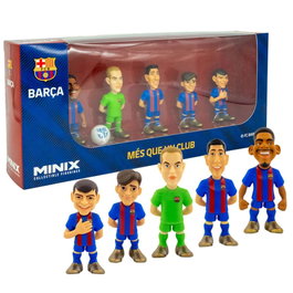 Minix Pack 5 Figurines FC Barcelone - Jouets de 7 cm avec ballon - Piqué, Pedri, Ter Stegen, Ansu Fati, De Jong