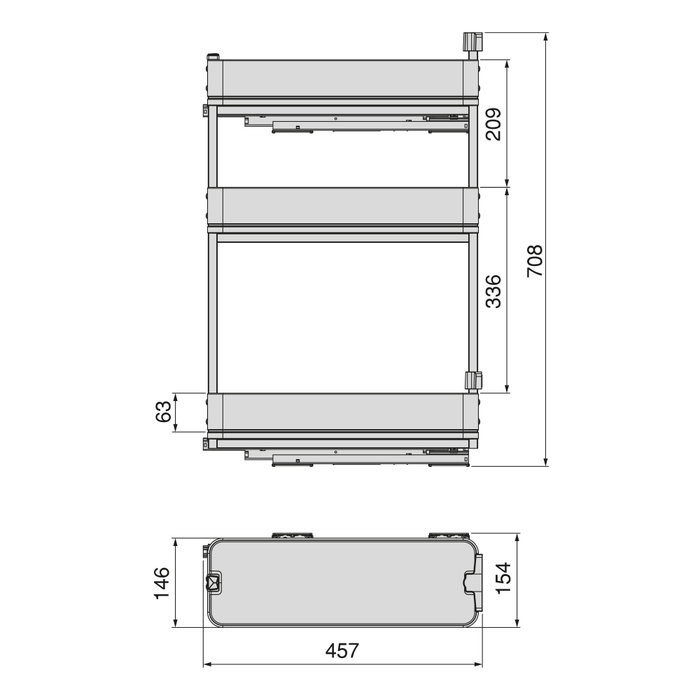 Emuca Porte-bouteilles latéral extractible Harmony avec fermeture amortie, Module largeur 200mm hauteur 800mm, Acier et Bois, Gris anthracite