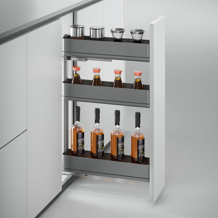 Emuca Porte-bouteilles latéral extractible Harmony avec fermeture amortie, Module largeur 200mm hauteur 800mm, Acier et Bois, Gris anthracite