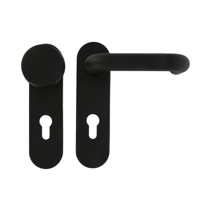 Jeu de poignées et bouton de porte avec plaque de serrure noire pour porte extérieure Jeu de poignées et bouton de porte avec plaque de serrure noire pour porte extérieure