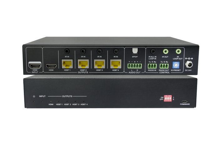 Vivolink VLHDBSP1X4V2 - Splitter HDBaseT 2.0 1x4 avec sortie HDMI bouclée, 4 sorties HDBaseT PoC 70 m, 4K@60Hz, audio dé-embarqué, contrôle IR/RS232 Vivolink VLHDBSP1X4V2 - Splitter HDBaseT 2.0 1x4 avec sortie HDMI bouclée, 4 sorties HDBaseT PoC 70 m, 4K@60Hz, audio dé-embarqué, contrôle IR/RS232