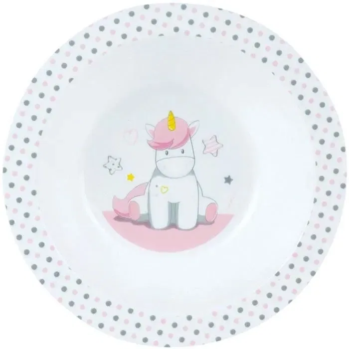 Fun House Lot Vaisselle Licorne pour Enfant avec Peluche - 006319 - 2 Assiettes Creuses et 2 Sets de Couverts