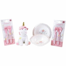 Fun House Lot Vaisselle Licorne Rose avec Peluche