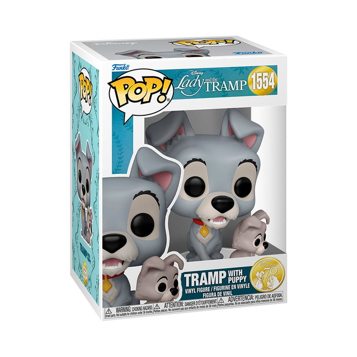 Funko Pop! Tramp avec Chiot - La Belle et le Clochard - 83569 - Figurine Vinyl - Licence Disney - Anglais, Français, Allemand, Italien, Portugais, Espagnol