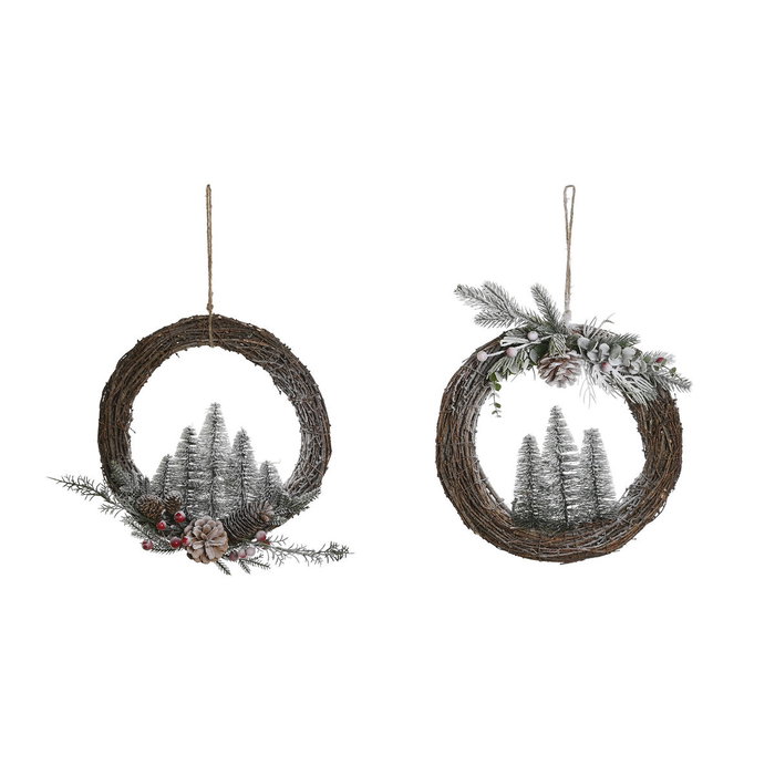DKD Home Decor Couronne de Noël Ananas Enneigé Naturel (2 Unités)