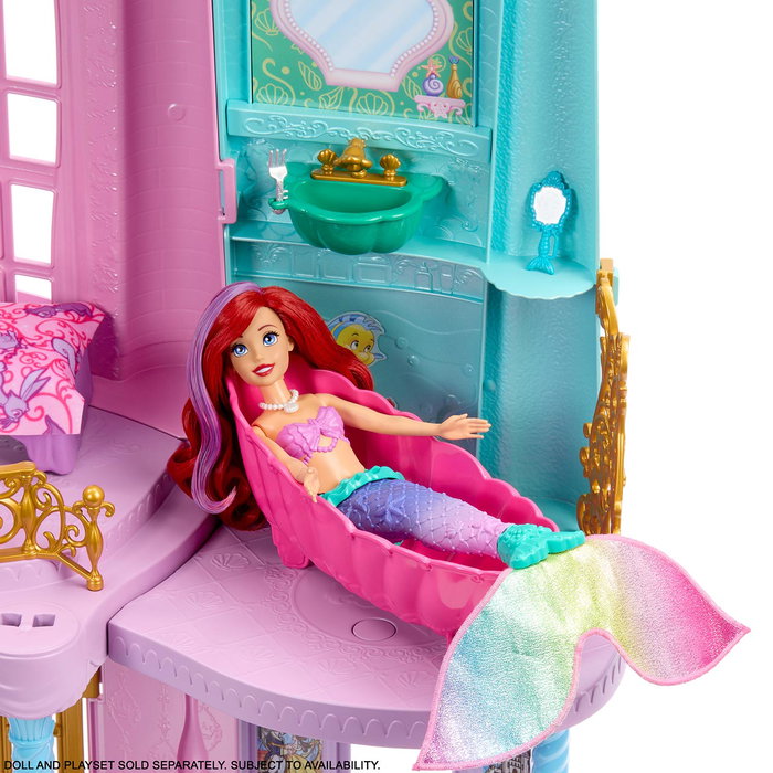 Mattel Disney Princess - Maison de poupée Château Magique Aventures HLW29 avec lumières et sons, 121,9 cm, 10 zones, 25 accessoires, multilingue (3 ans et plus) Mattel Disney Princess - Maison de poupée Château Magique Aventures HLW29 avec lumières et sons, 121,9 cm, 10 zones, 25 accessoires, multilingue (3 ans et plus)