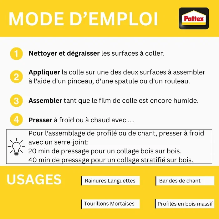 Pattex Classic - Colle à bois intérieure blanche forte pour assemblage et placage - Acétate de polyvinyle - 750 g