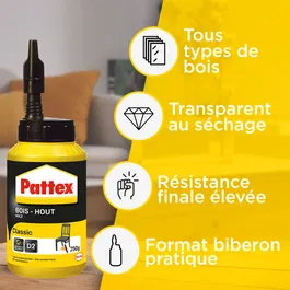 Pattex Classic - Colle à bois intérieure blanche forte pour assemblage et placage - Acétate de polyvinyle - 750 g