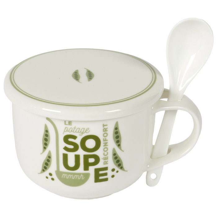 Home Deco Factory Bol à soupe en grès avec cuillère 550 ml