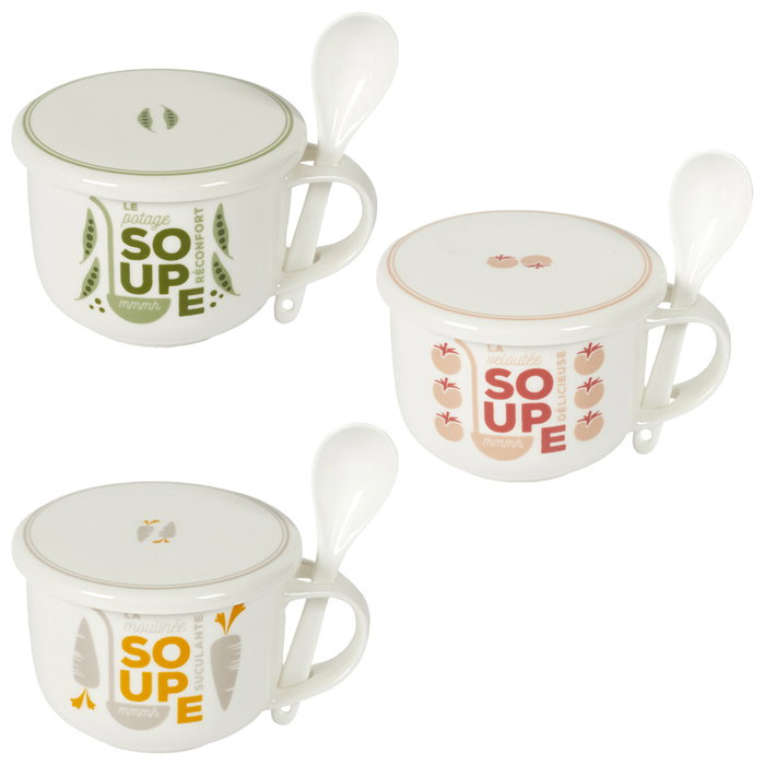 Home Deco Factory Bol à soupe en grès avec cuillère 550 ml