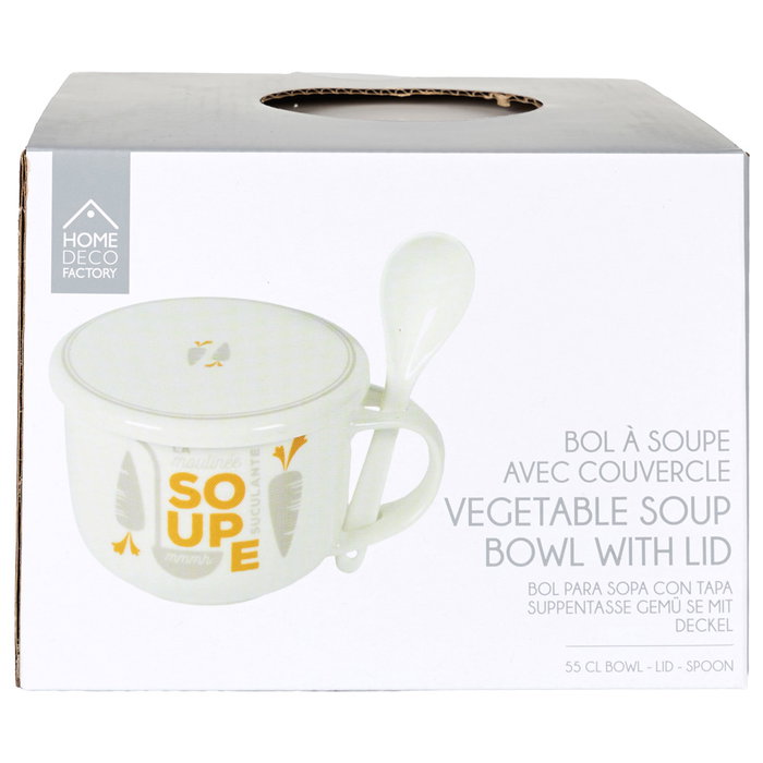 Home Deco Factory Bol à soupe en grès avec cuillère 550 ml