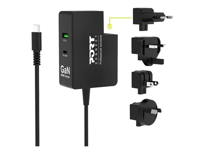 Port Design PORT Connect Adaptateur Secteur 100W USB-C PD QC, 3 Sorties (USB, 24 pin)