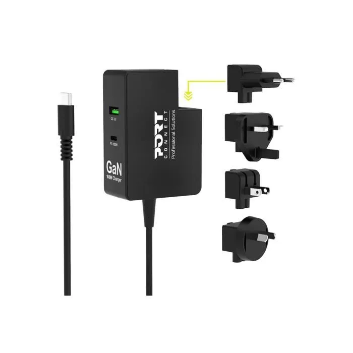 Port Design PORT Connect Adaptateur Secteur 100W USB-C PD QC, 3 Sorties (USB, 24 pin)