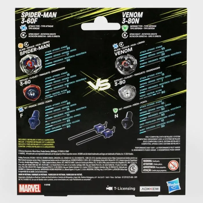 Hasbro Beyblade X Multipack Toupie Spider-Man 3-60F vs. Venom 3-80N Marvel Des 8 ans