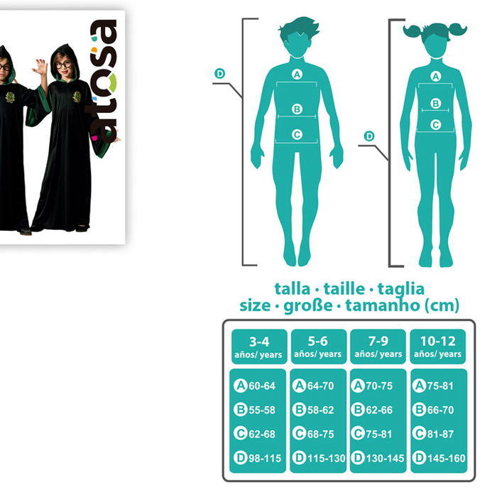 Tunique de Déguisement Enfant Magicien Noir et Vert avec Capuche pour Halloween - Costume Étudiant en Magie 7-9 Ans