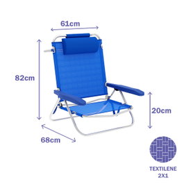 Marbueno Chaise Pliante 5 Positions Aluminium Bleu