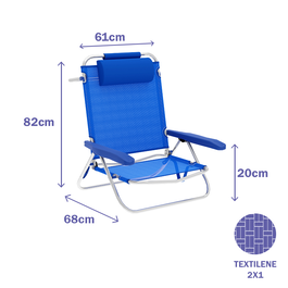 Marbueno Chaise Pliante 5 Positions Aluminium avec Coussin Bleu Plage et Piscine 61x68x82 cm 10243