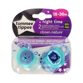 TOMMEE TIPPEE Tétine Night Time Silicone Ronde 18-36 mois - Pack de 2