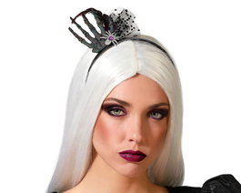 Atosa Diadema Halloween Tocado Mano y Araña Femme Adulte avec Main de Squelette et Tulle