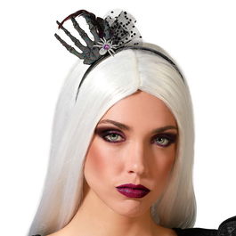 Diadème de sorcière Halloween avec araignée et main squelette pour femme adulte