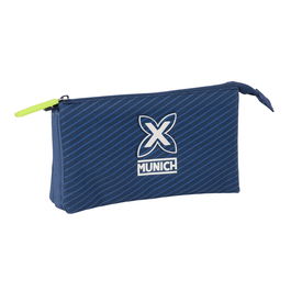 Trousse Fourre-Tout Triple Munich Blue indigo Bleu 22 x 12 x 3 cm