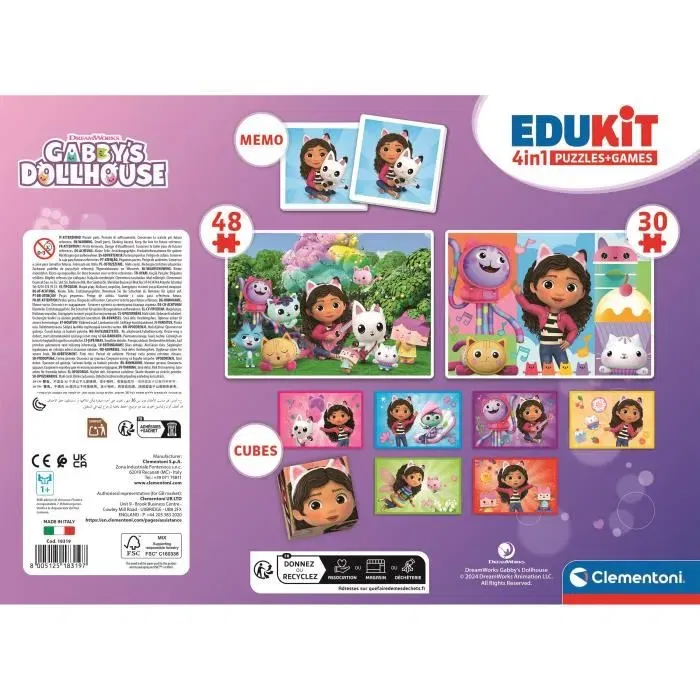 CLEMENTONI Gabby et la maison magique - Coffret éducatif 4 en 1 avec puzzle 30 et 48 pièces, mémory et 6 cubes - Jeu d'apprentissage pour enfants dès 3 ans CLEMENTONI Gabby et la maison magique - Coffret éducatif 4 en 1 avec puzzle 30 et 48 pièces, mémory et 6 cubes - Jeu d'apprentissage pour enfants dès 3 ans