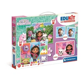 CLEMENTONI Gabby et la maison magique - Coffret éducatif 4 en 1 avec puzzle 30 et 48 pièces, mémory et 6 cubes - Jeu d'apprentissage pour enfants dès 3 ans