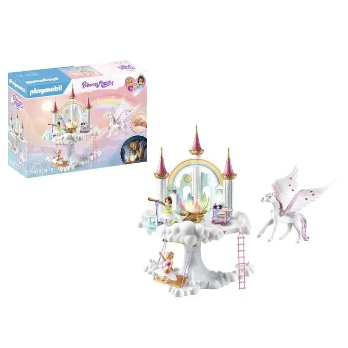 PLAYMOBIL 71359 - La Tourelle Enchantée Princess Magic avec Fleur Veilleuse, Château Nuage avec 2 Princesses, Cheval Ailé et 114 Pièces, Jouet pour Enfant dès 4 Ans