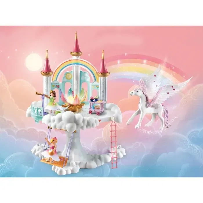 PLAYMOBIL 71359 - La Tourelle Enchantée Princess Magic avec Fleur Veilleuse, Château Nuage avec 2 Princesses, Cheval Ailé et 114 Pièces, Jouet pour Enfant dès 4 Ans