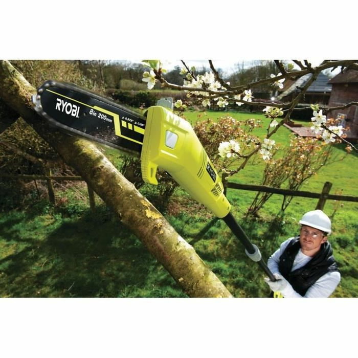 Ryobi RPP750S Élagueur sur perche électrique 750 W, guide chaîne 20 cm incliné à 15°, tube d'extension 90 cm, tube télescopique réglable 1.1-1.8 m