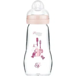 MAM Biberon en verre avec tétine SkinSoft Décroissance Débit 2 Moyen - Rose - Résistant à la chaleur et design ergonomique