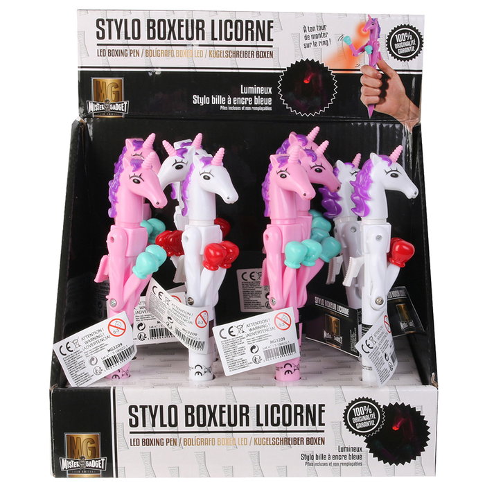 Mister Gadget Stylo Licorne Lumineux Bleu, Blanc ou Rose