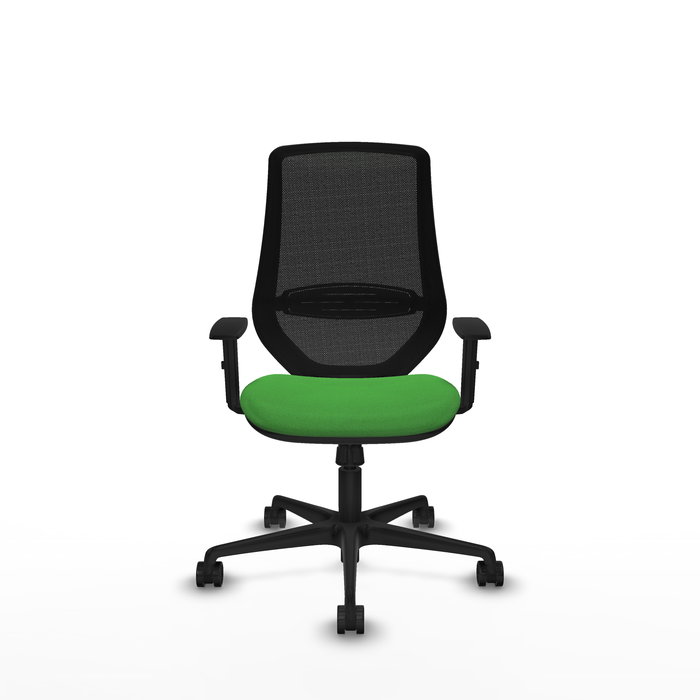 Chaise Mardos Synchro 4 positions tissu Vert Maille Noir Base en nylon noir Accoudoir 1D Sans appui-tête Roulettes 65mm nylon